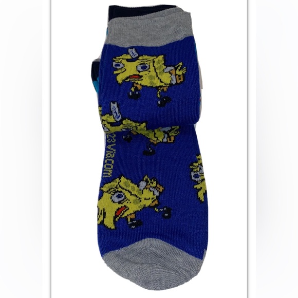 SpongeBob Crew Socks 2 Pair Men 8-12 Green Blue Nickelodeon Square Pants NEW! - Picture 7 of 12